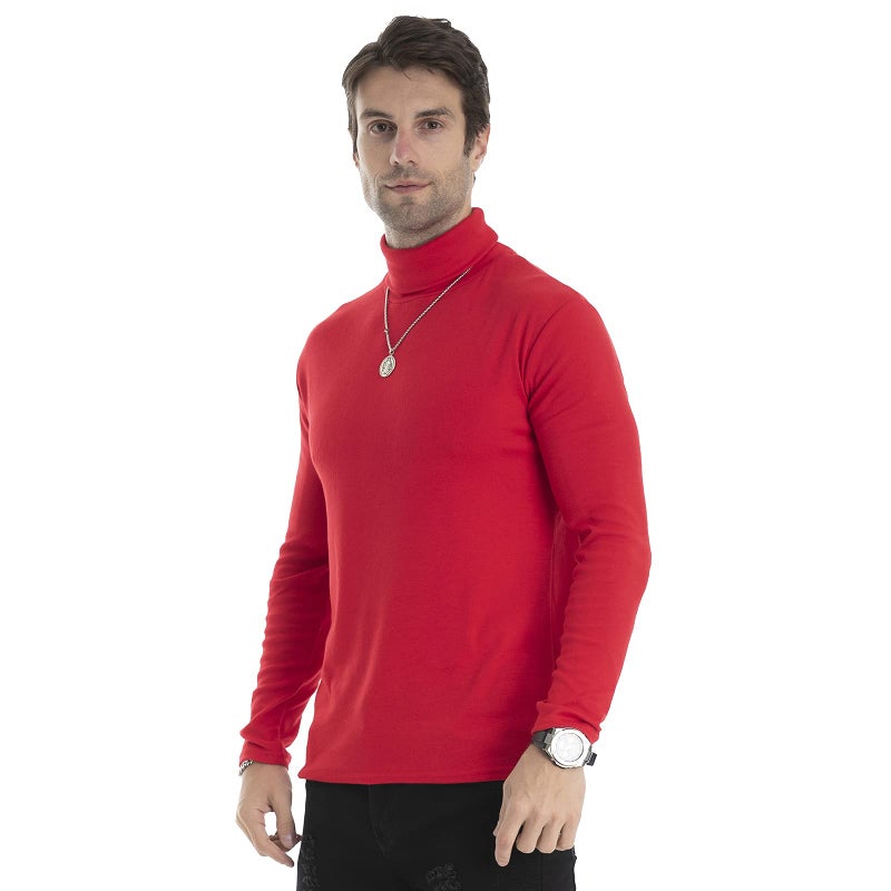 LONGBIDA Men's Slim Fit Lightweight Long Sleeve Knitted Pullover Top Turtleneck Sweater(Red,L) - Image 4